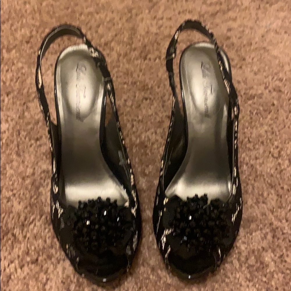 Lace overlay sling back